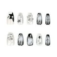 thumbnail image 1 of White and Black Star Spiral Gradient Press on Nails, Medium Coffin Glossy Rhinestone Accent Artificial Nails, 24 Count, 1 of 7