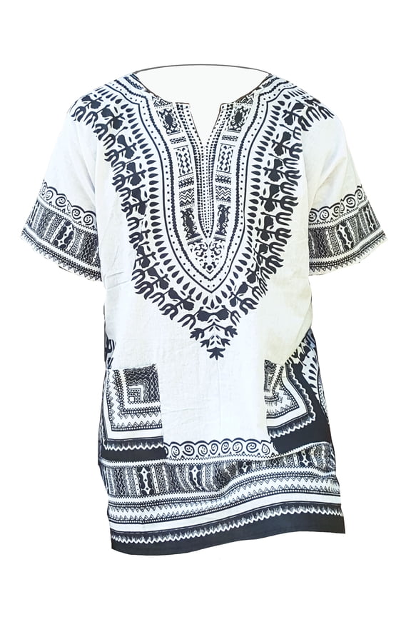 White and Black Traditional African Dashiki Shirt