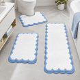 White Rug Blue Design White and Blue 3 Piece Scalloped Bath Rug Set 18