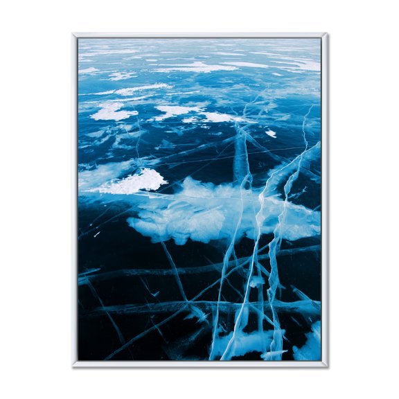 White and Blue Ice Structure I 12 in x 20 in Framed Painting Canvas Art Print, by Designart