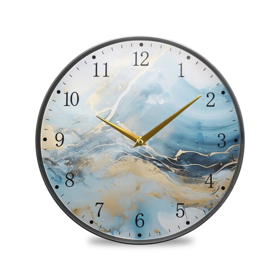 White and Blue Marble Acrylic Wall Clocks Quiet Round Clock Battery Operated Non-Ticking Clock for Bedroom Kitchen Office Decorative 11.9 Inch