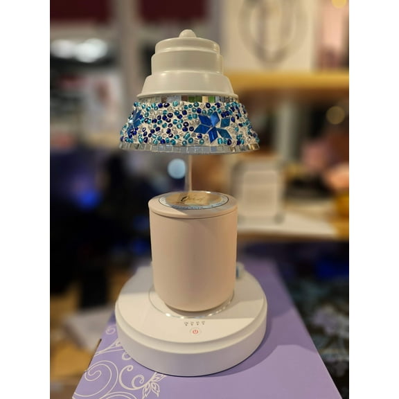 White and Blue Mosaic Candle Warmer with timer and brightness control
