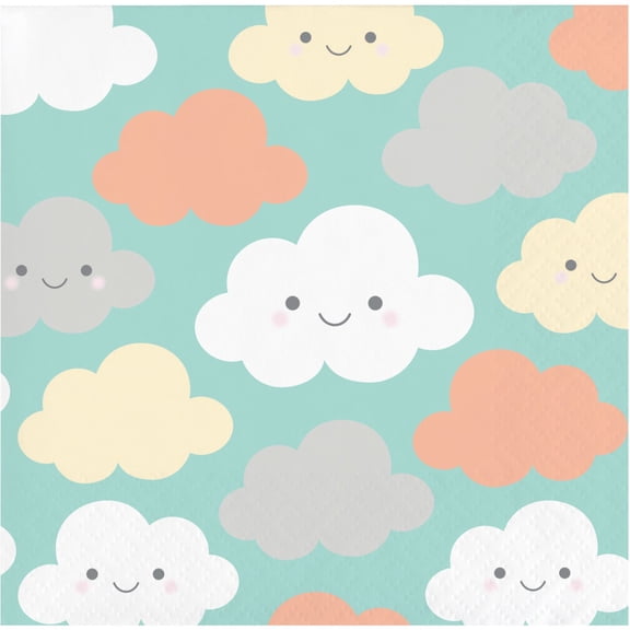 White and Blue Sunshine Baby Shower Party Beverage Napkins 5"
