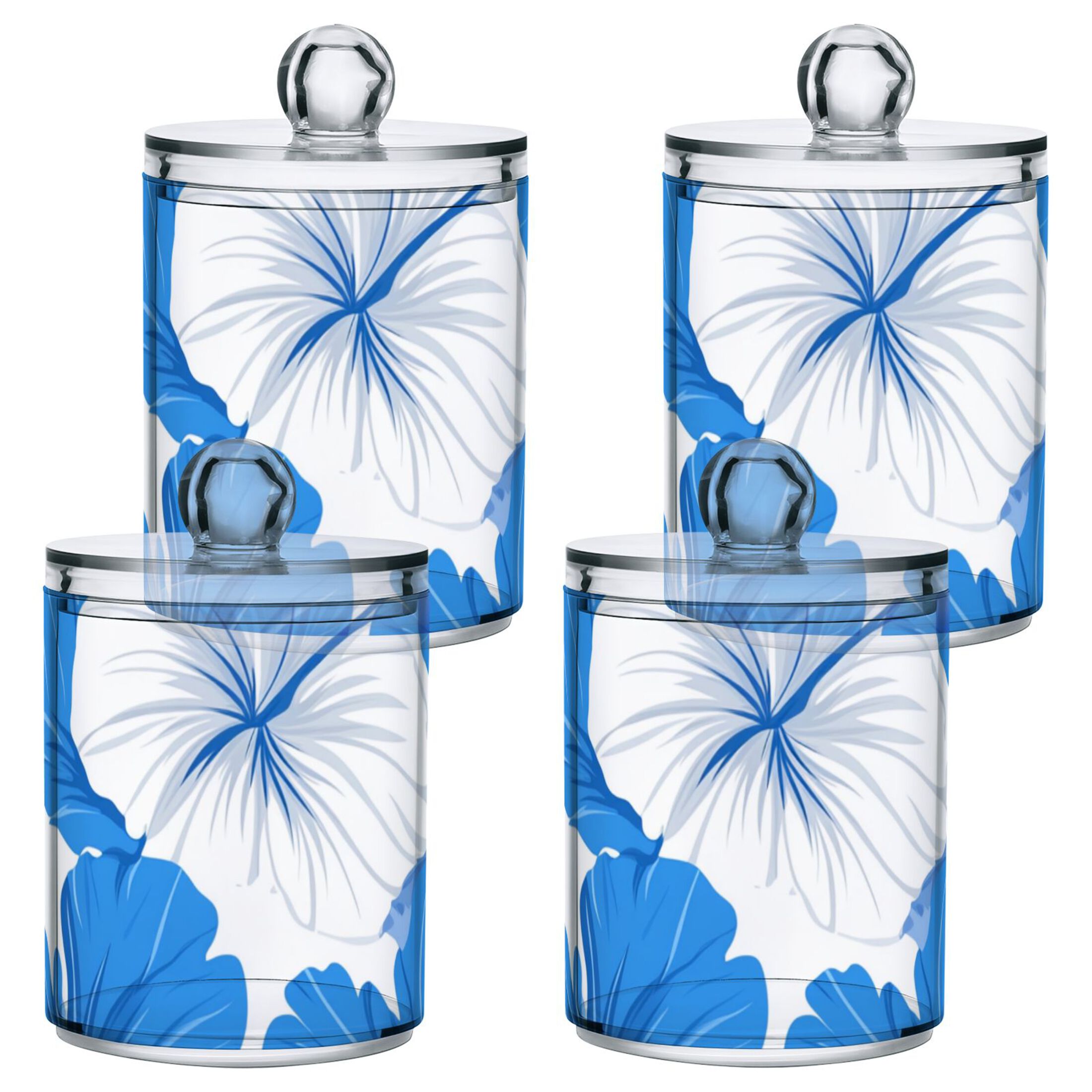 White and Blue Tropical Hibiscus Florals Translucent Plastic Cans ...