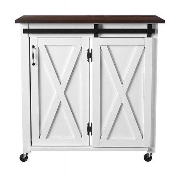 HomeRoots 402556 35 in. Rolling Kitchen Cart, White & Brown