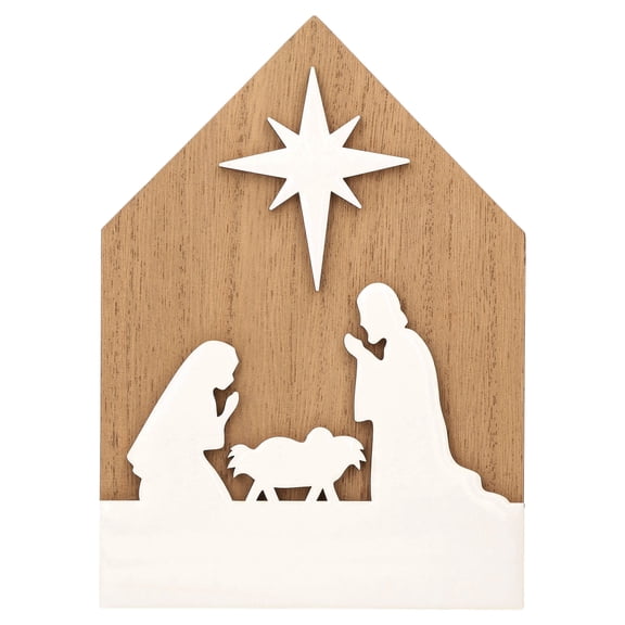 White and Brown Wood Nativity Scene Christmas Decoration, 7", by Holiday Time