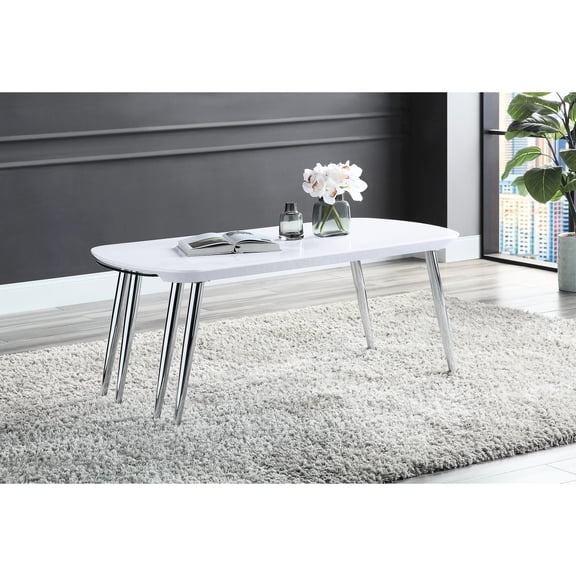 White and Chrome Coffee Table | Additional Surface for Entertaining or Everyday | Crafted from Metal, Wood & Glass | Stable and Durable Centerpiece