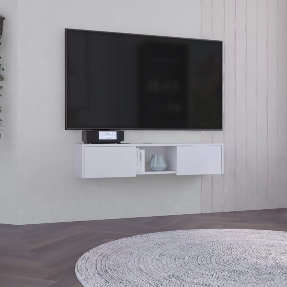 White and Contemporary - Side Storage with Concealed Doors - Primary Living Space - Space-Saving Wall Mount