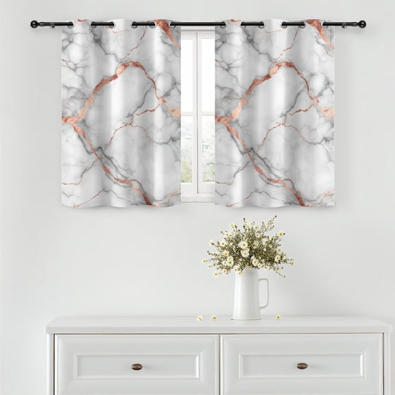 White and Copper Marble Pattern Blackout Curtains,Triple Weaved Fabric,Thermal Insulated,Room Darkening,Grommet Top,2 Panels,42x45in(107x114cm)