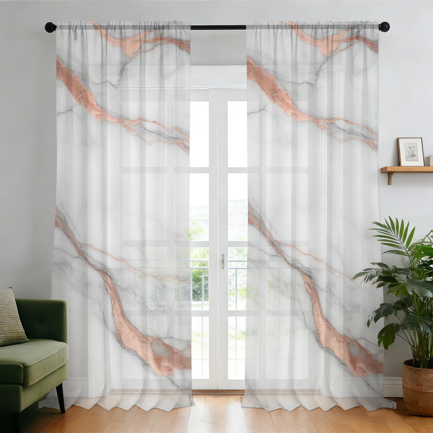 White and Copper Marble Pattern Sheer Curtains, Sheer Curtain Panels ...