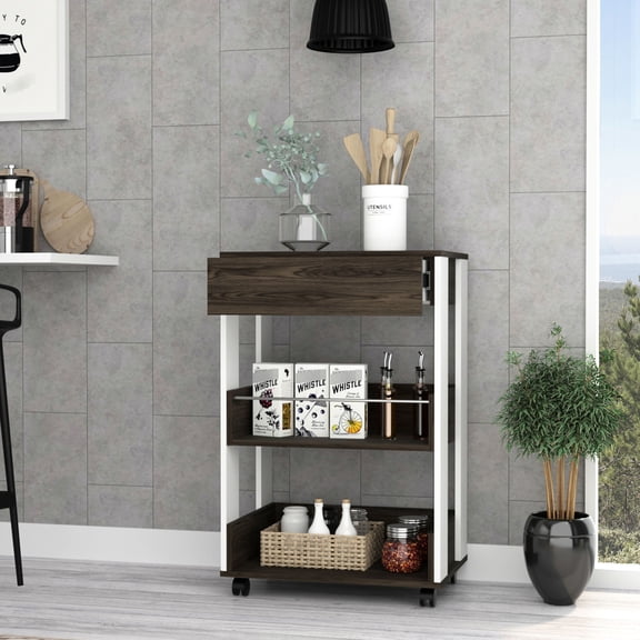 White and Dark Walnut - Drawer for Silverware Storage - Home Kitchen - Convenient Item Storage