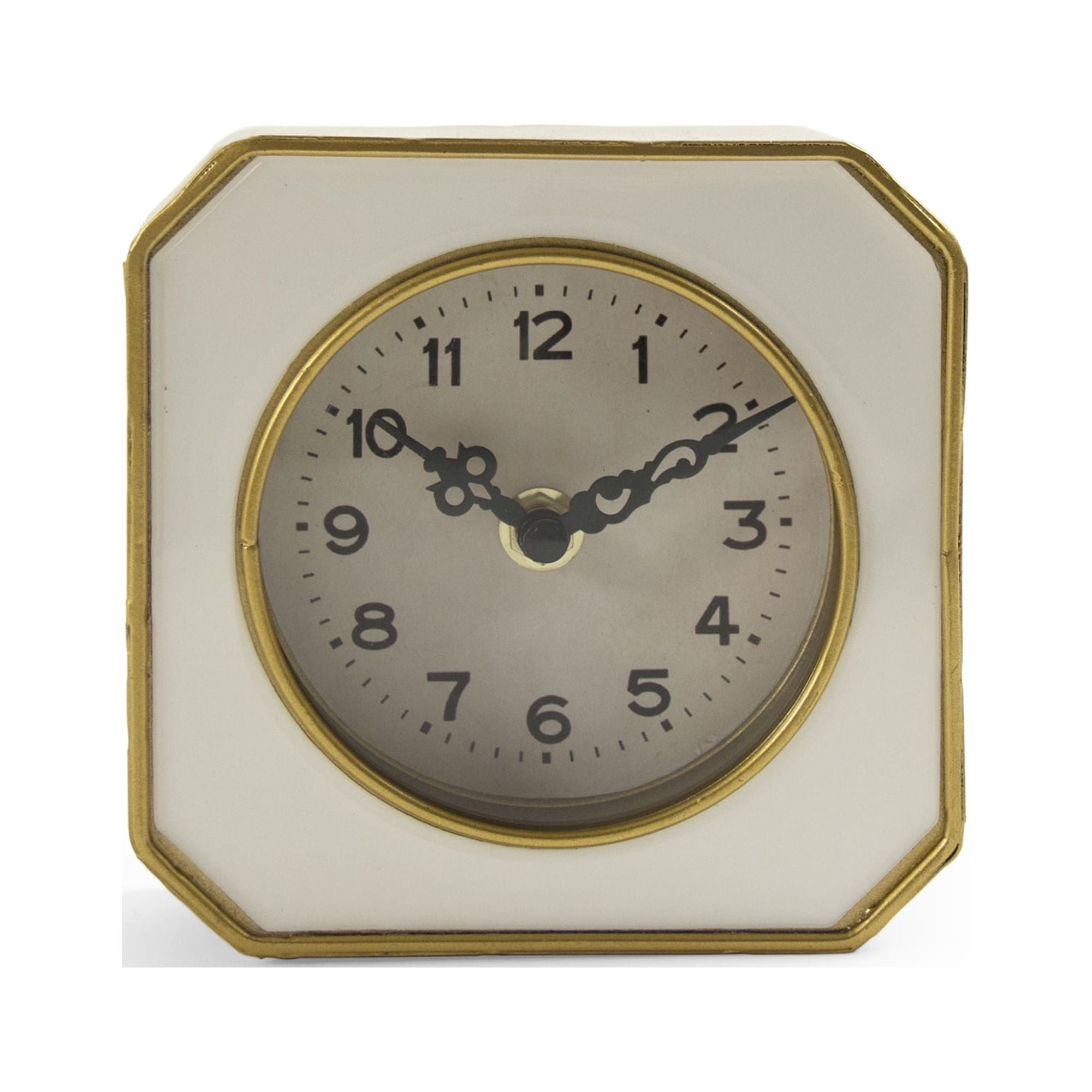 White and Gold Square Traditional Table Clock