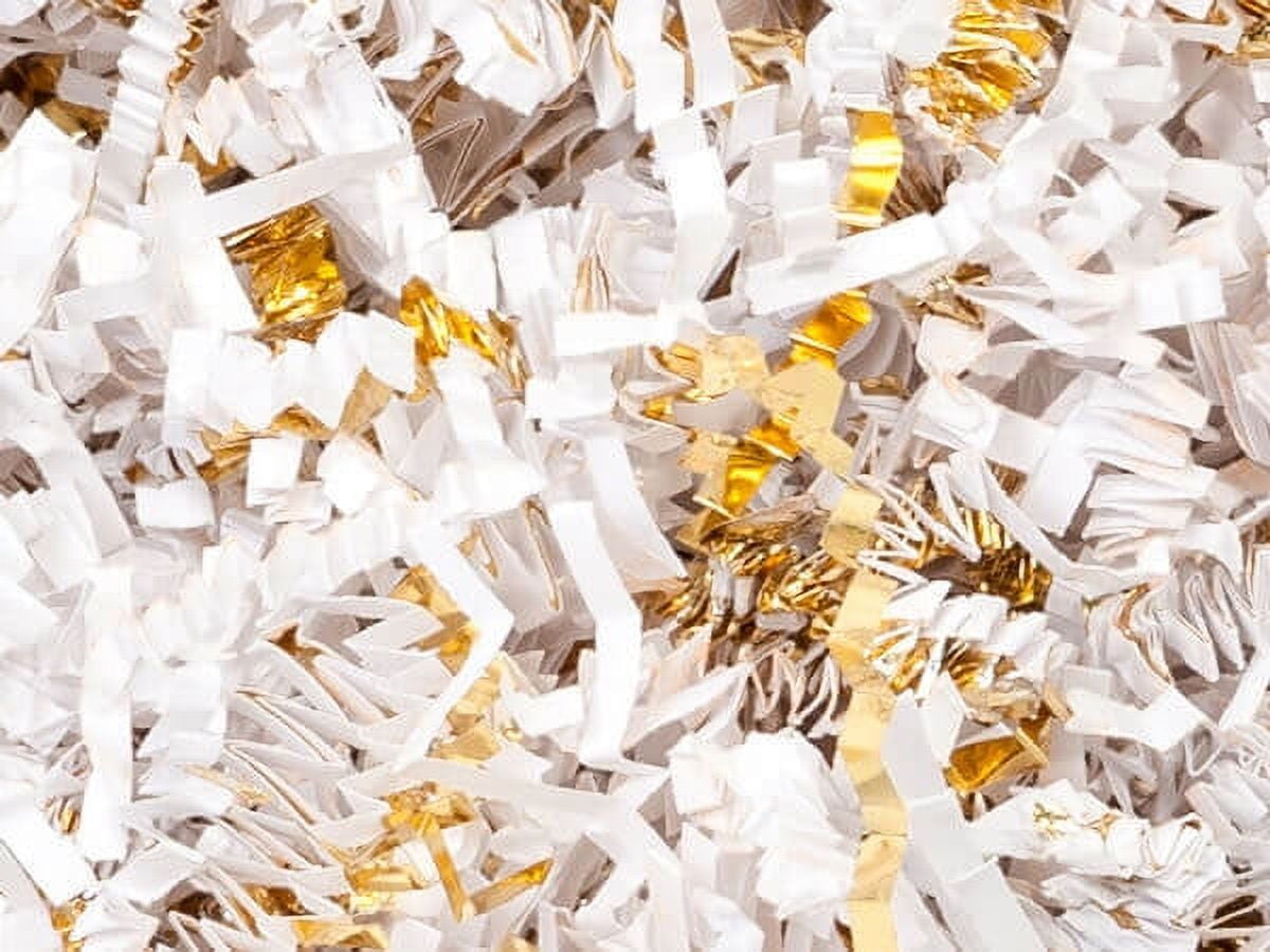 White and Gold Cut / Shredded Paper Gift Box & Basket Filler Crinkle ...