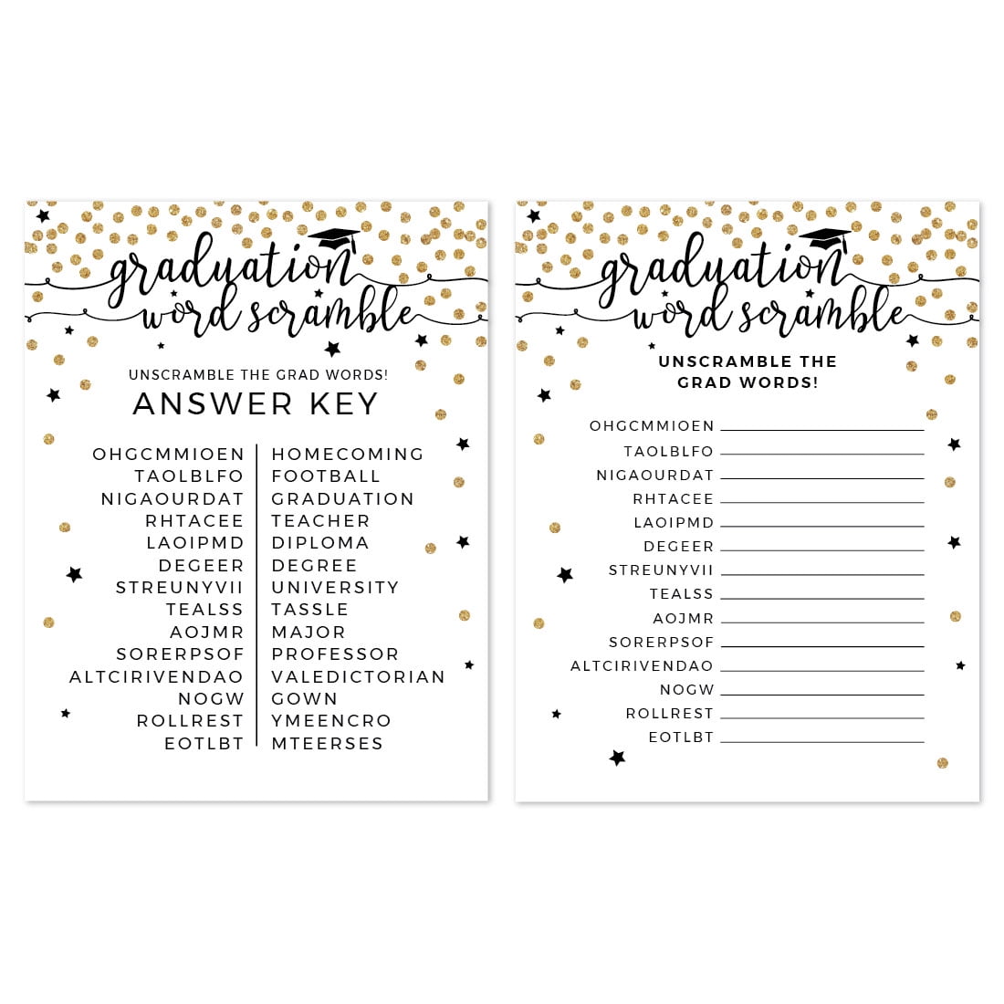 Graduation Word Scramble Game Card Stock, Gold and Black, 4.25 graduation-word-scramble-game-card-stock-gold-and-black-4-25-x-5-5-20-count-walmart-com