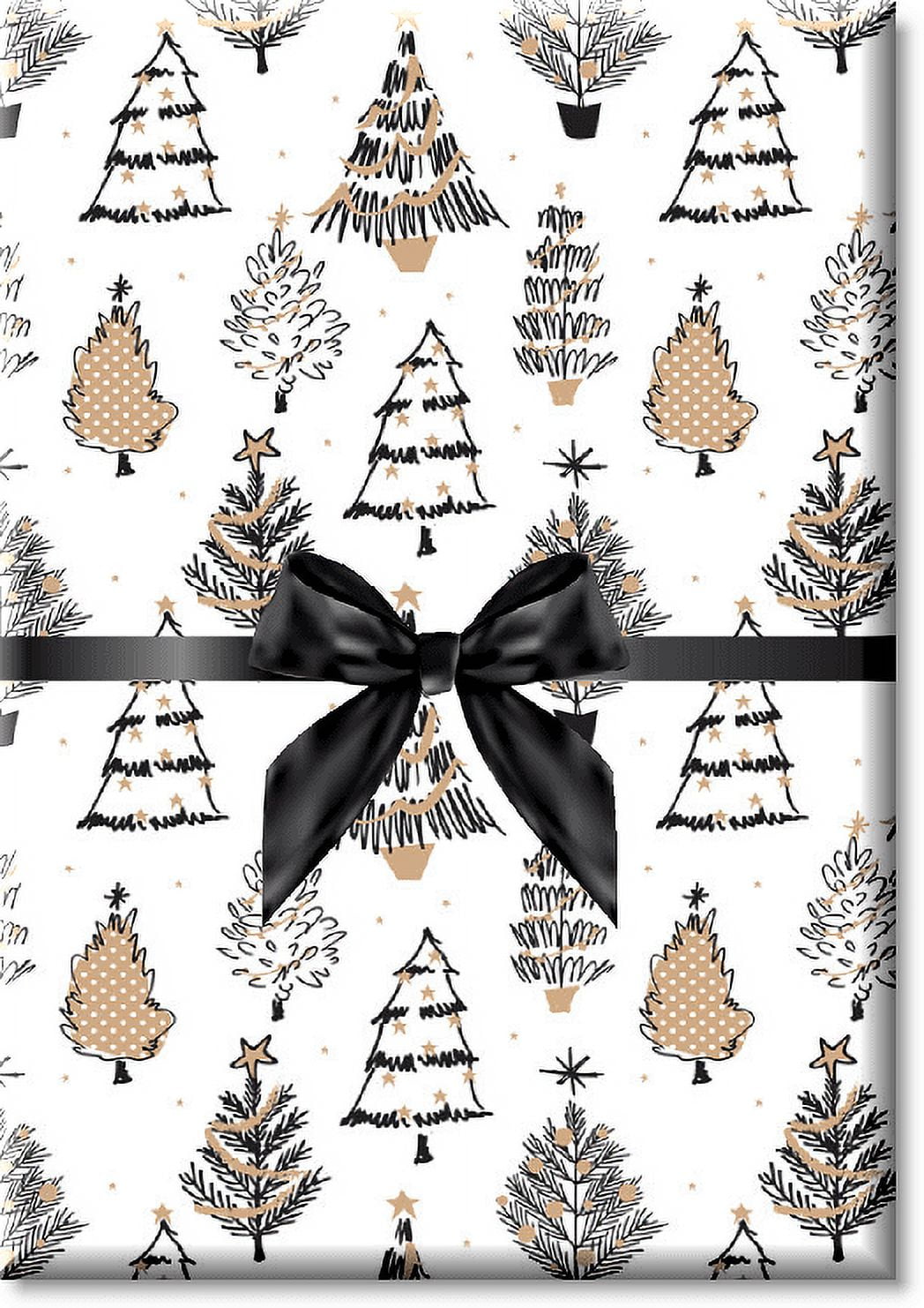 White and Gold Golden Holiday Trees Holiday Christmas Gift Premium Wrapping  Paper 15ft
