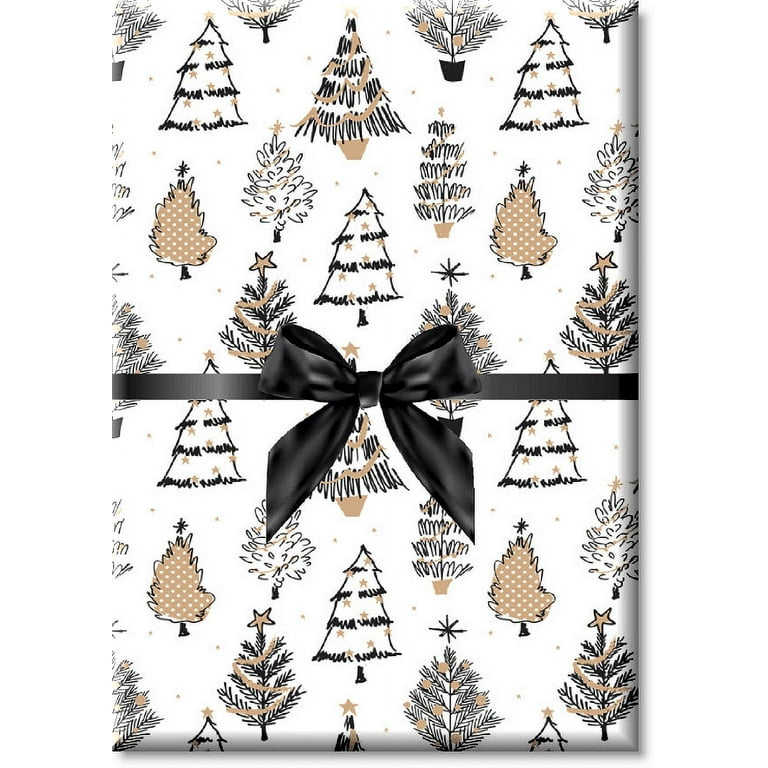 White and Gold Golden Holiday Trees Holiday Christmas Gift Premium Wrapping  Paper 15ft 