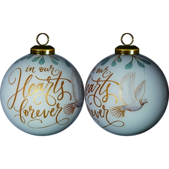 White and Gold In Our Hearts Forever Hand Painted Mouth Blown Glass Ornament