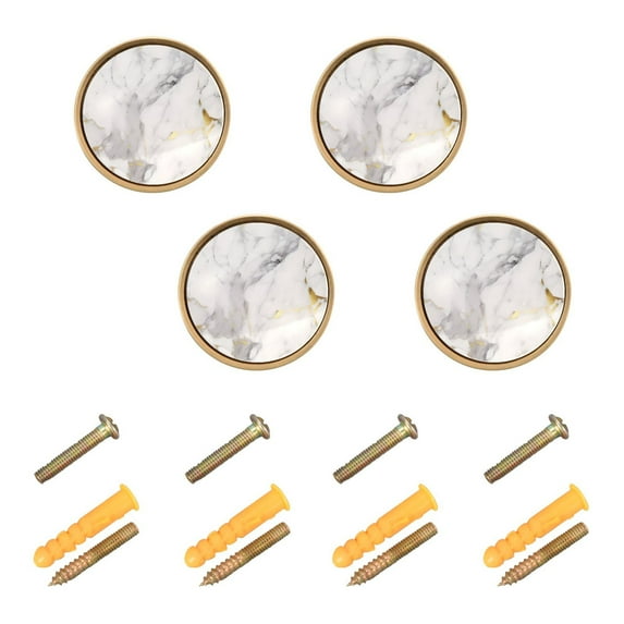 White and Gold Marble Cabinet Knobs Kitchen Drawers Knobs Door Round Pulls Knob Handles Dresser Cupboard Wardrobe Decorative Set of 4