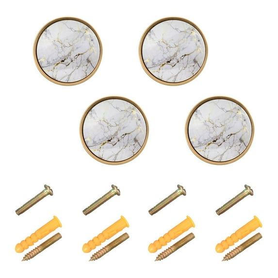White and Gold Marble Cabinet Knobs Kitchen Drawers Knobs Door Round Pulls Knob Handles Dresser Cupboard Wardrobe Decorative Set of 4