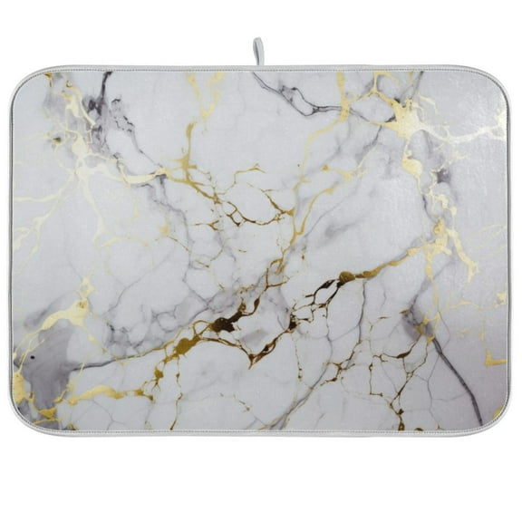 White and Gold Marble Dish Drying Mat Microfiber Kitchen Mats Large Counter Absorbent Dish Pad Drainer Rack 16"x18"