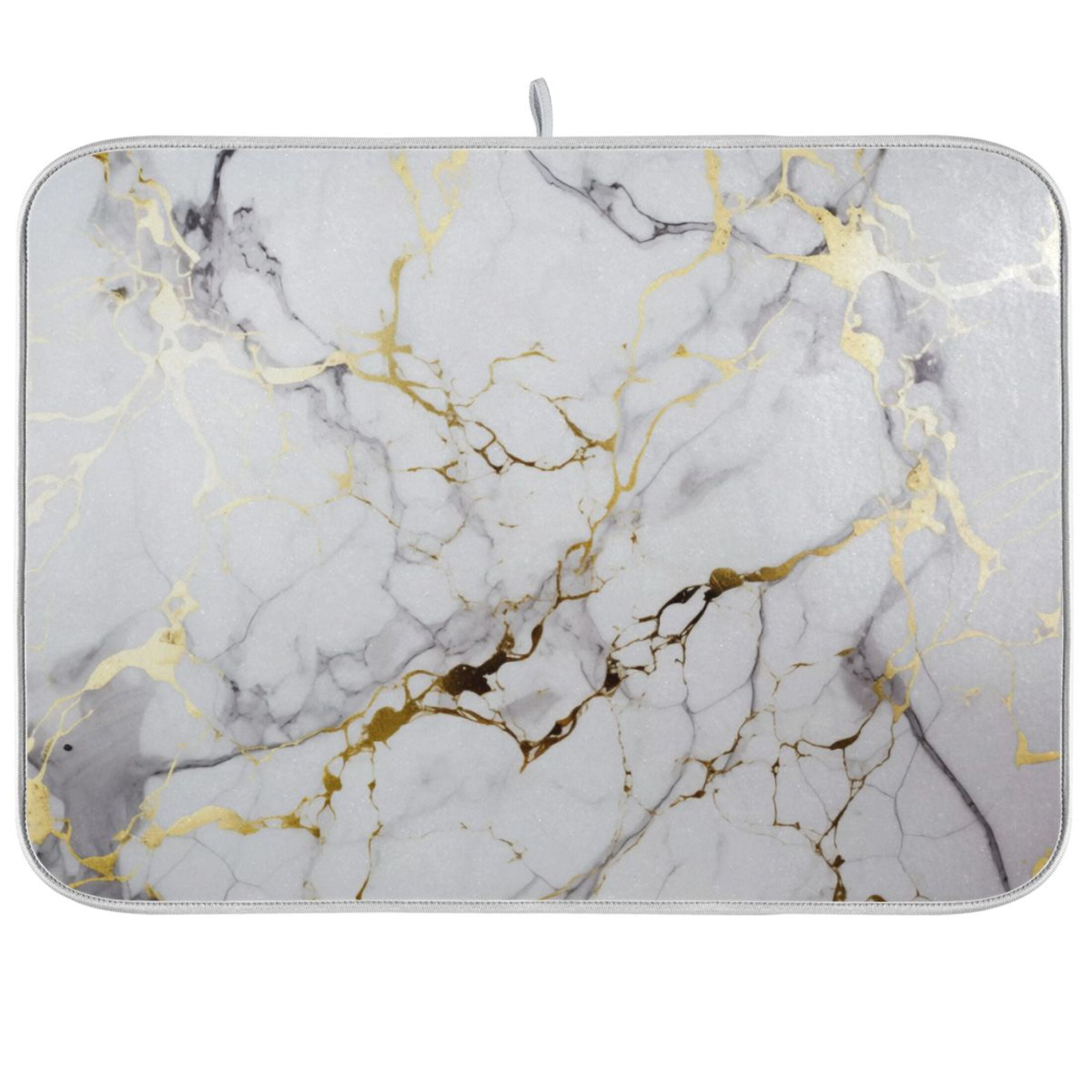 White and Gold Marble Dish Drying Mat Microfiber Kitchen Mats Large ...