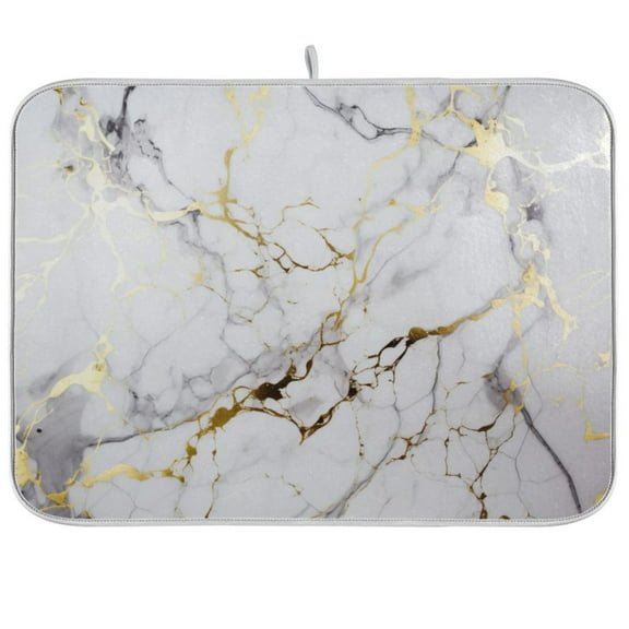 White and Gold Marble Dish Drying Mat Microfiber Kitchen Mats Large Counter Absorbent Dish Pad Drainer Rack 18"x24"