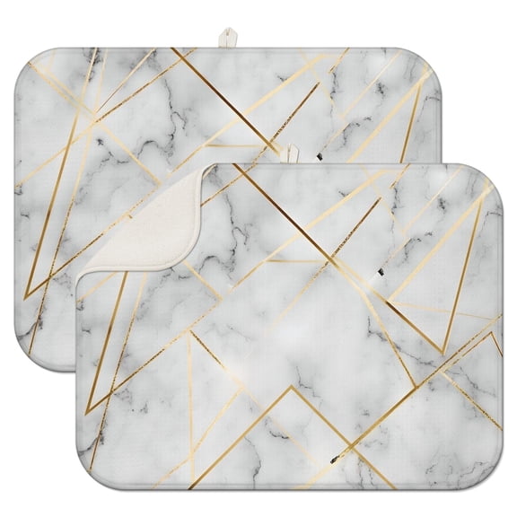 White and Gold Marble Pattern 2 Pack Kitchen Dish Drying Mat, Ultra Absorbent Microfiber Dish Drainer Mat, 18"x24"