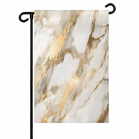 White and Gold Marble Texture Garden Flags for Outside Abstract Lines Double Sided Yard Flags Outdoor House Decoration, Small 12X18 Inch,