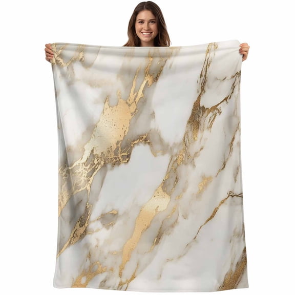 White and Gold Marble Texture Throw Blankets, Abstract Lines Soft Fleece Blanket Decorative for Home Sofa Couch Chair Living Bedroom, 30x40 Inches,