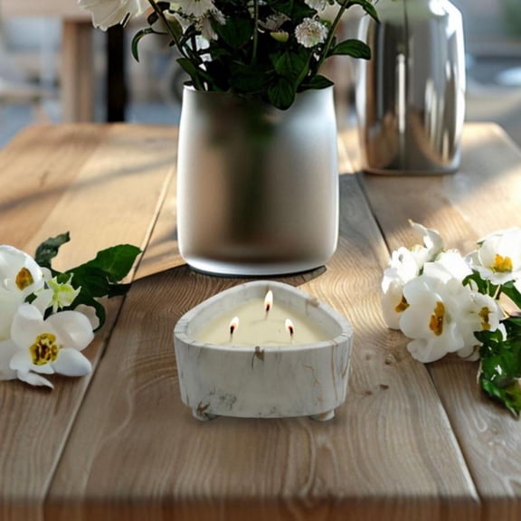 White and Gold Marbled Triangular Candle Bowl, 15 Oz