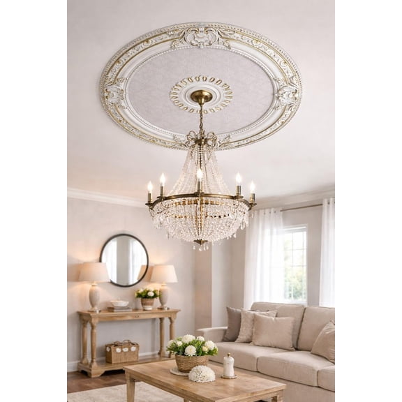 White and Gold Palatial Lace Round Ceiling Medallion 35 inch$$Tools & Hardware Other