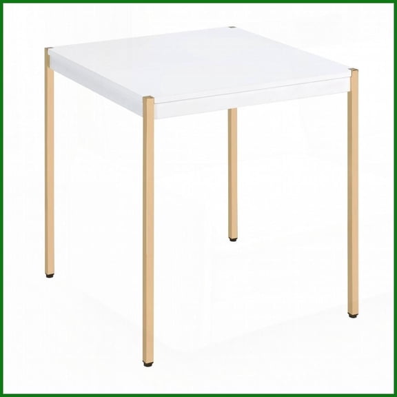 White and Gold Square Coffee Table: Spacious Tabletop with Stable Modern Metal Legs for Living Room