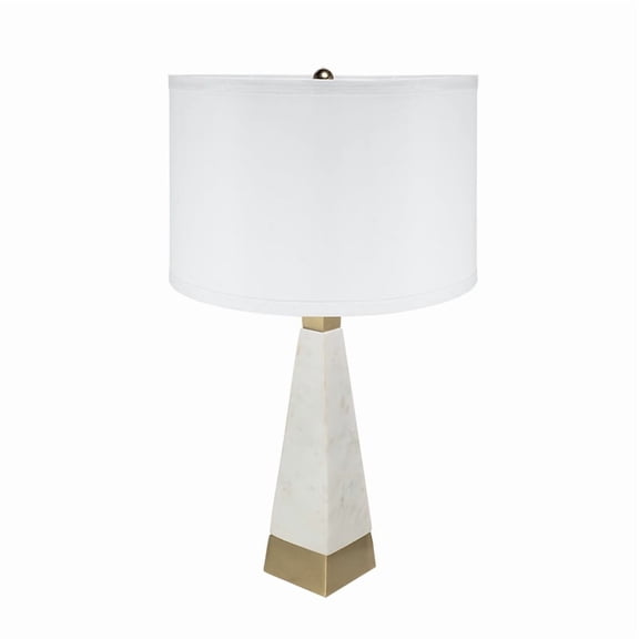 White and Gold Thin Pyramid Table Lamp with Drum Shade, 15x26 Inch, Assembly Required