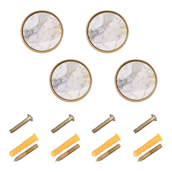 White and Golden Marble Cabinet Knobs Kitchen Drawers Knobs Door Round Pulls Knob Handles Dresser Cupboard Wardrobe Decorative Set of 4