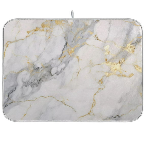 White and Golden Marble Dish Drying Mat Microfiber Kitchen Mats Large Counter Absorbent Dish Pad Drainer Rack 16"x18"
