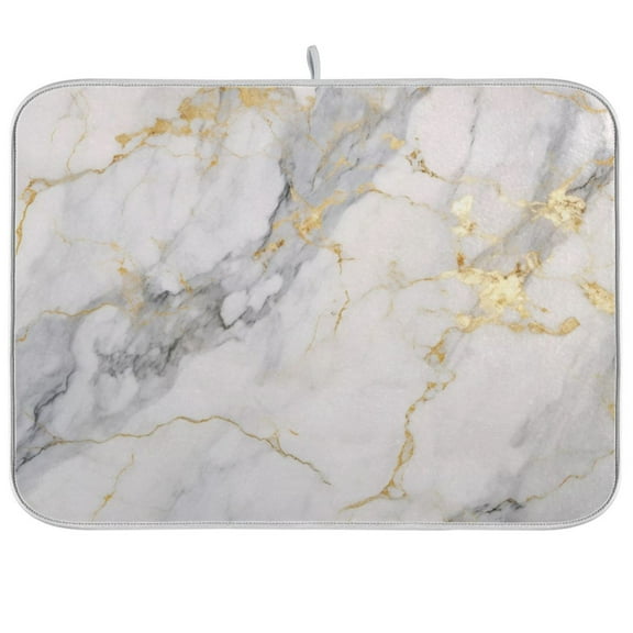 White and Golden Marble Dish Drying Mat Microfiber Kitchen Mats Large Counter Absorbent Dish Pad Drainer Rack 18"x24"