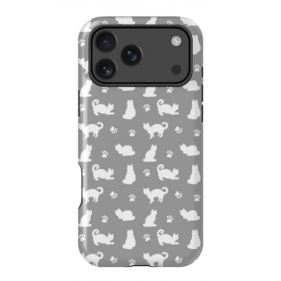White and Gray Cat Pattern Minimal Cute Animal Design Case for iPhone 17 16 15 14 13 12 11 Pro Max