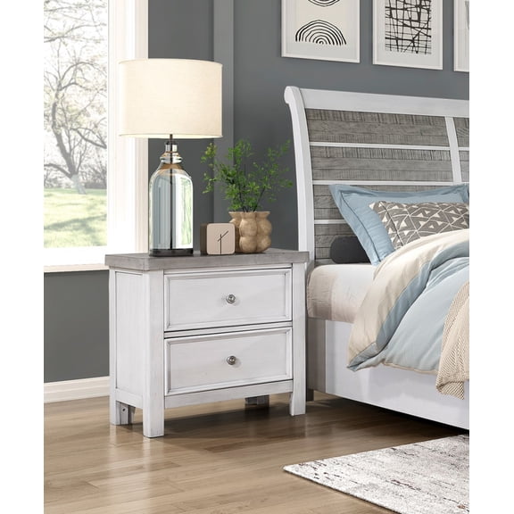 White and Gray Finish 1pc Bedroom Nightstand of 2 Drawers Classic Design Wooden Furnitur