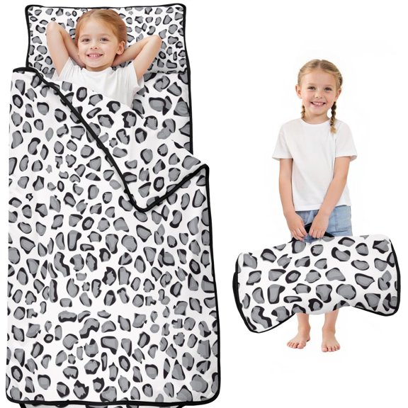 White and Gray Of Leopard Print Toddler Nap Mats for Kids Preschool,Sleeping Mat Bag or Kids,Toddler Sleeping Bag,Toddler Nap Mat or Daycare