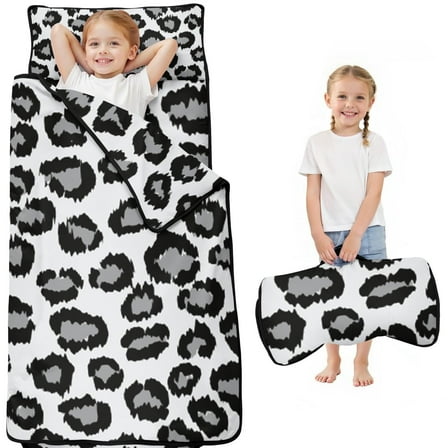 White and Gray Of Leopard Print Toddler Nap Mats for Kids Preschool,Sleeping Mat Bag or Kids,Toddler Sleeping Bag,Toddler Nap Mat or Daycare