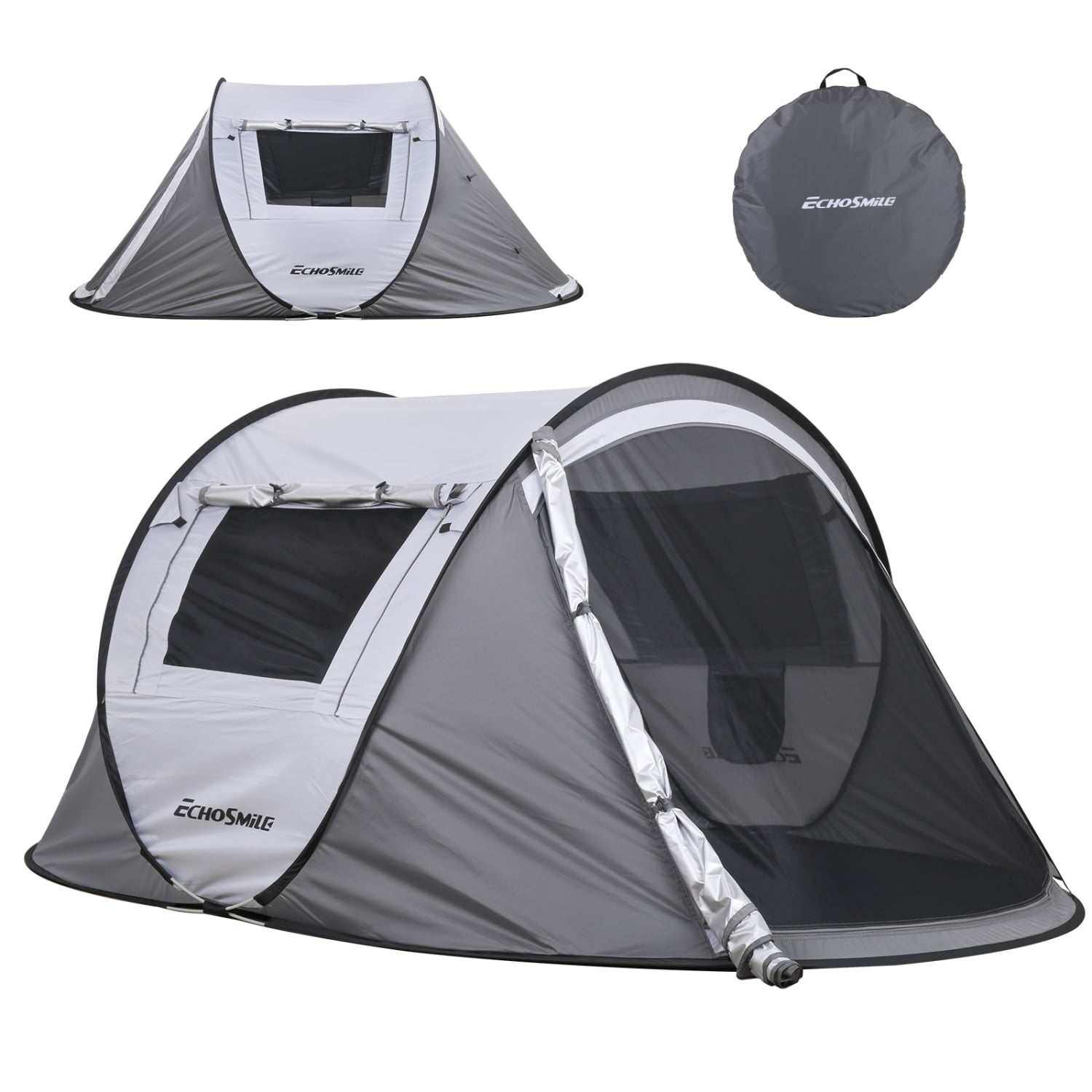 White and Gray Portable Pop Up Camping Tent for Two People Lightweight
