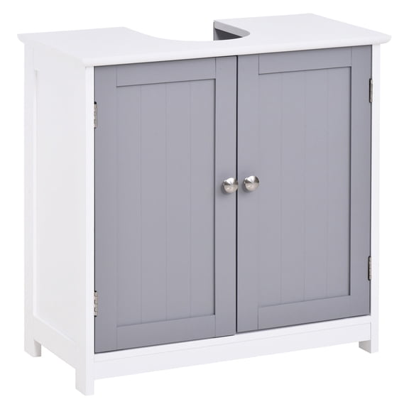 White and Gray, U-Shape Cut-Out, 22 lbs Capacity - Bathroom Vanity Base for Space Saving