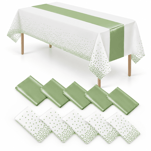 White and Green 8 Pack Disposable PEVA Polka Dot Tablecloths and Satin ...