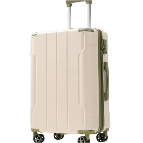 White and Green ABS Hardshell Checked Luggage, 24 Inch Expandable Suitcase with TSA Lock & Double Spinner Wheels