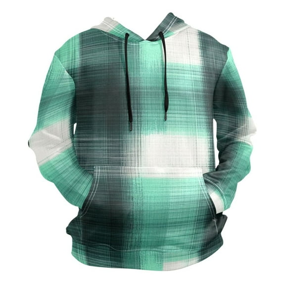 White and Green Fuzzy Grid Men’s Hoodies Sweatshirt Fleece Jackets Long Sleeve Sweatshirts