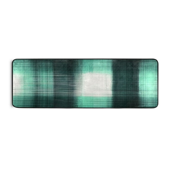White and Green Fuzzy Grid Runner Rug for Hallways Kitchen Non Slip 2'x 6' Washable Hall Carpet for Bedroom Entryway Laundry Room