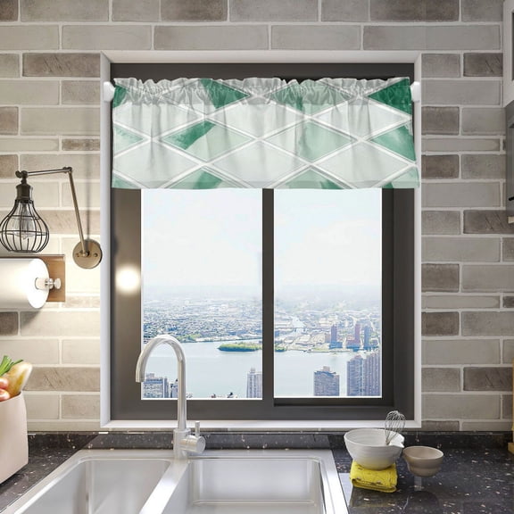 White and Green Pattern Curtain Valances Window Treatment Rod Pocket Drape Valance 54" X 18" for Kitchen Living Room Bedroom