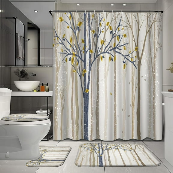 White and Grey 4 Pcs Shower Curtain Sets with Rugs, Marble Bathroom Sets with Shower Curtain and Rugs, Abstract Bathroom Decor