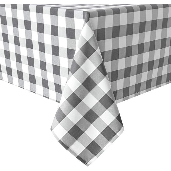 White and Grey Checkered Tablecloth Square - Waterproof and Stain Resistant Gingham Table Cloth, Washable Polyester, 60 x 60 Inch