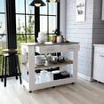 thumbnail image 1 of White and Light Oak Kitchen Island, 46 Inches, Drawers and Lockable Wheels / Convenient Kitchen Accessory, 1 of 2